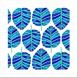 Blue Alocasia pattern Posters and Art